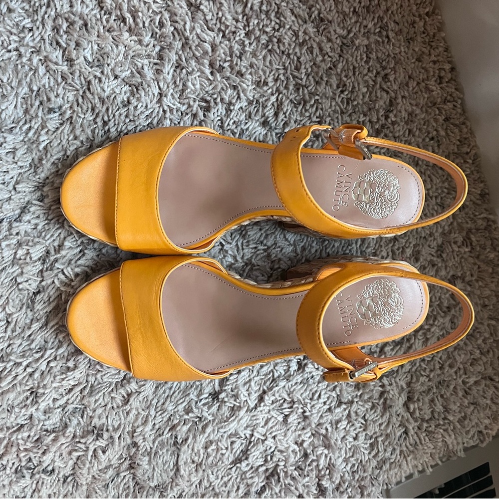 Vince Camuto Ranneli Leather Raffia Block Heel Espadrille Orange . Size 8.5 - Picture 14 of 16